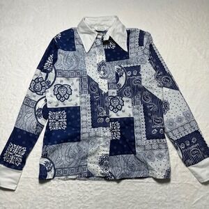 Vintage 70s Bandana Patch Work Print Style Button Up Women's Size 36 (M) Beeline